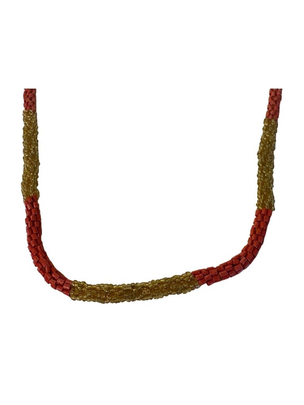 LOFT Colorful Beaded Necklace Red & Gold Accents Seed Bead Boho 35" Career